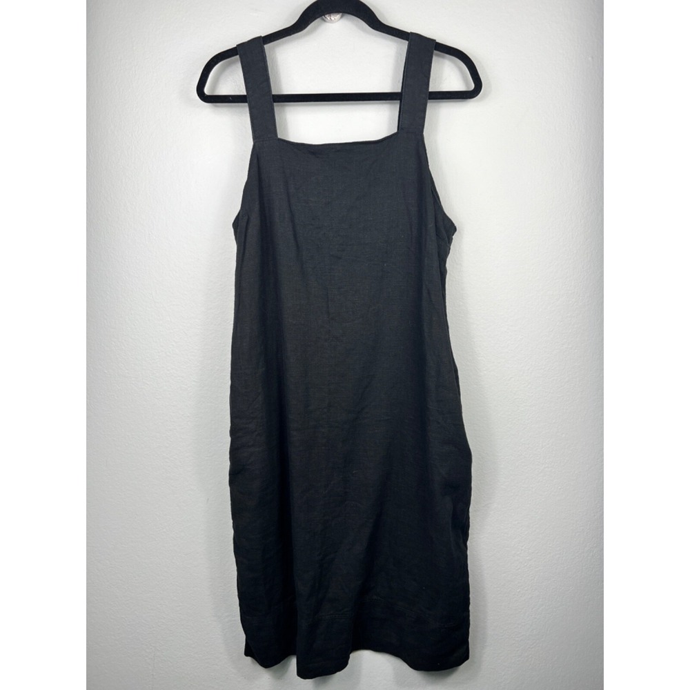 Next Women's Dress 14T Tank Tunic Linen Blend‎ Black Pockets